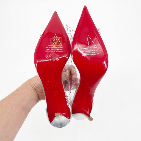 Christian Louboutin Jelly Strass 80 Silver Embellished PVC Pointed Toe Pumps 39 - Picture 10 of 12
